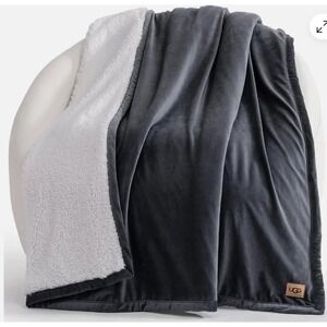 UGG Reversible Avery Sherpa Throw Blanket Blue-Grey Faux Shearling 50x70"